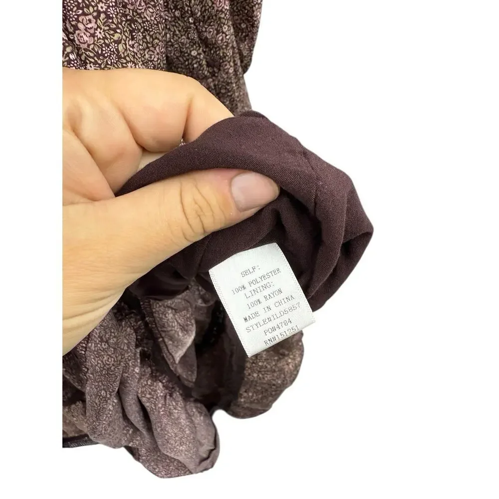 In Loom Micro Floral Brown Pink Long Sleeve Maxi Dress Womens Boutique Large - Picture 5 of 8